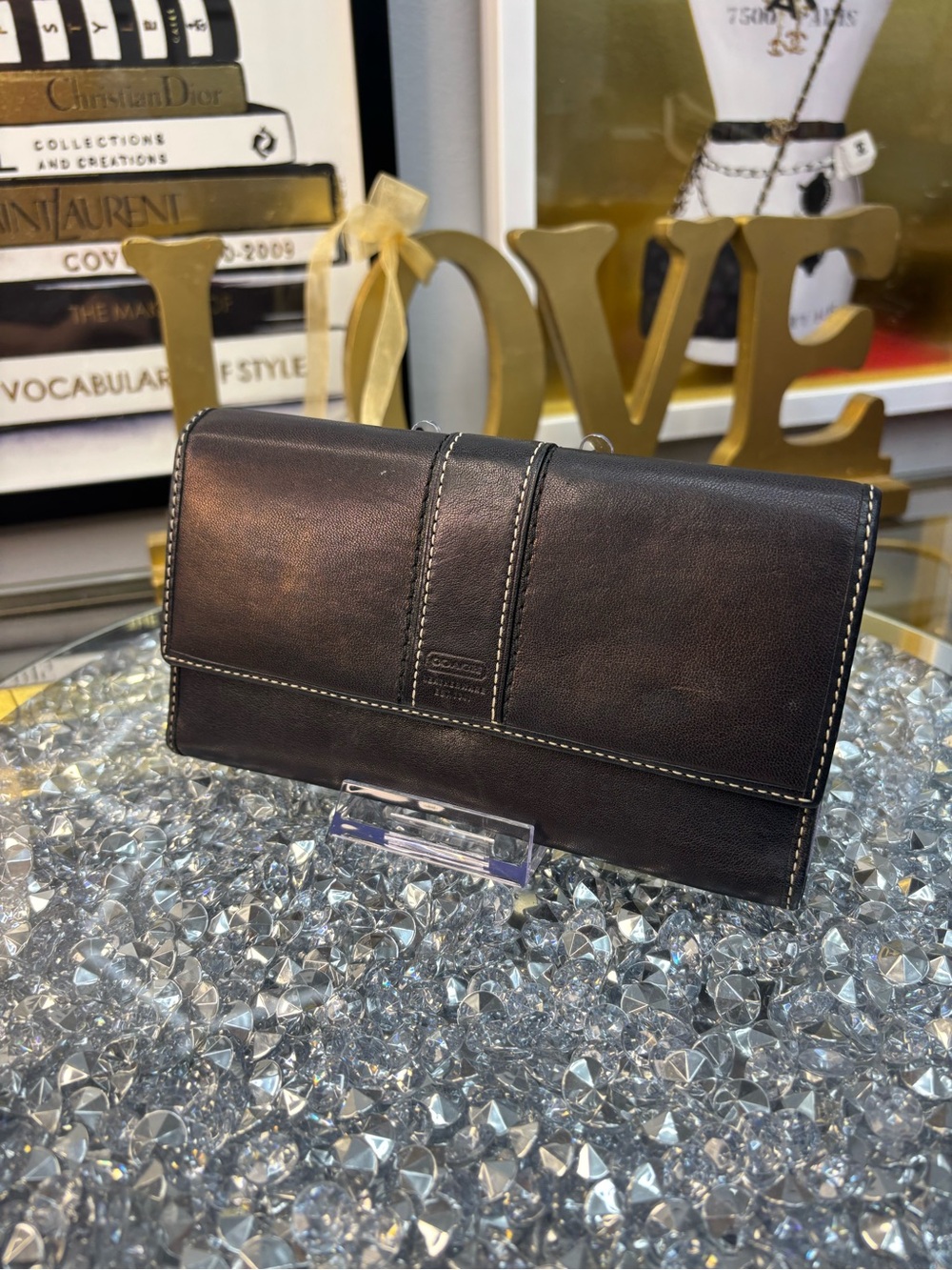 Coach Vintage Hampton Black Leather Trifold Wallet EUC